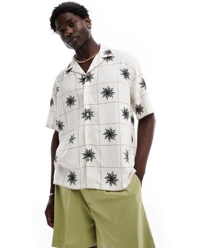 Abercrombie & Fitch – kurzärmliges, locker geschnittenes hemd aus leinenmischung - Grau