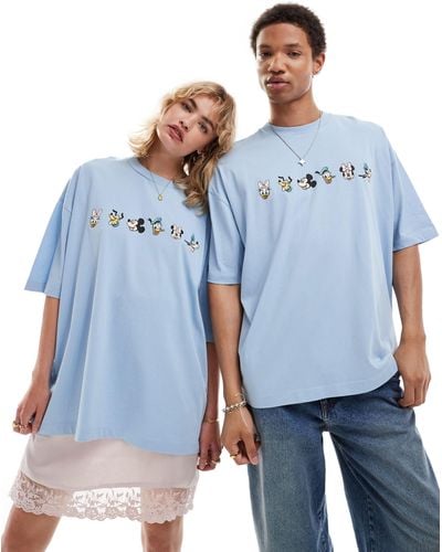 ASOS Disney Unisex Oversized T-shirt With Mickey Mouse & Friends Prints - Blue
