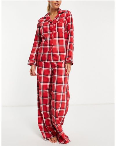 Missguided Brushed Check Pyjama Set - Red