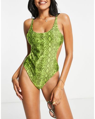 Weekday Low Back Snake Print Swimsuit - Green