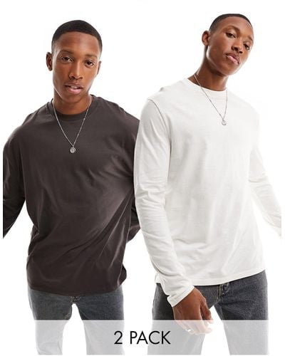 ASOS 2 Pack Long Sleeve Crew Neck T-shirts - Multicolour