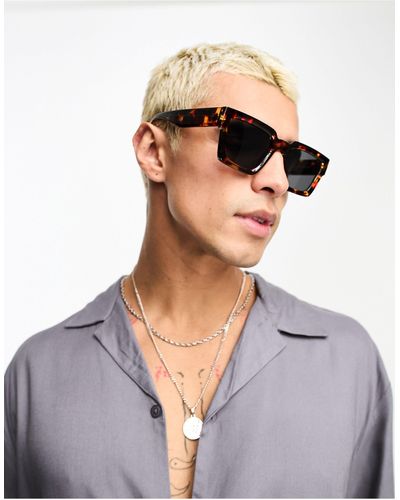 ASOS Bevel Square Sunglasses With Smoke Lens - Brown