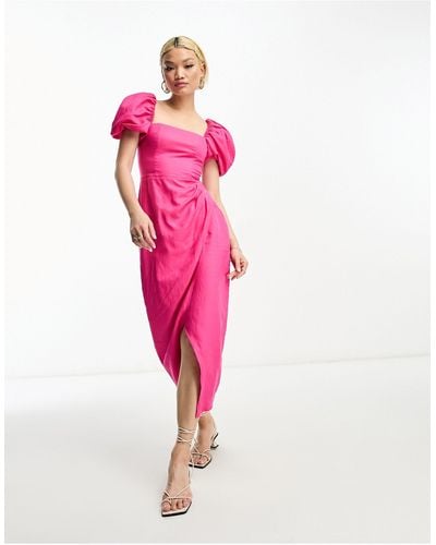 & Other Stories Fitted Puff Sleeve Dress - Pink