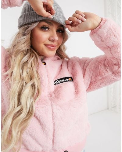 Ellesse Faux Fur Cropped Hooded Jacket - Pink