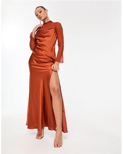 ASOS Satin Cowl Maxi Dress With Chiffon Layer Detail - Orange