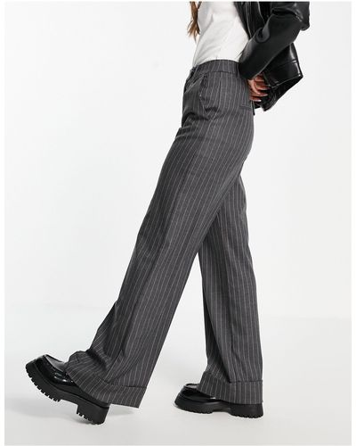 Bershka Pinstripe Maxi Wide Leg Trouser - Grey