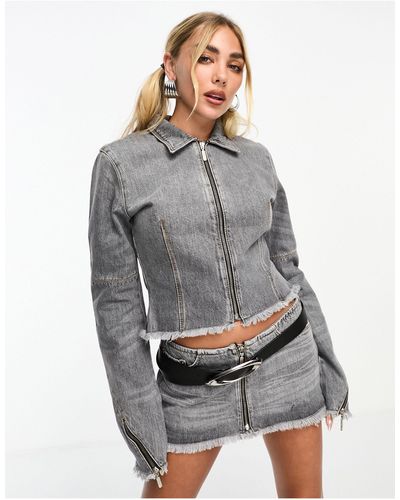 Weekday Ontario Co-ord Zip Up Denim Jacket - Grey