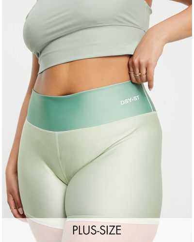 Daisy Street Plus – active – kurze, zweifarbige legging-shorts - Grün