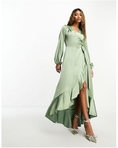 Flounce London Long Sleeve Wrap Maxi Dress - Green