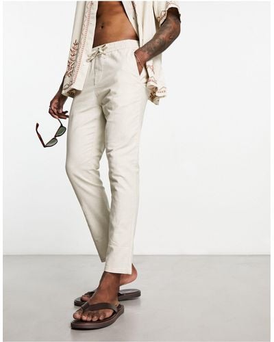 Only & Sons Linen Mix Tapered Fit Pants - White