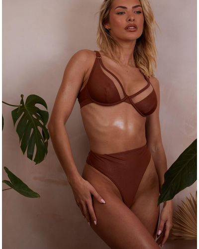 Wolf & Whistle X Emily Hughes Fuller Bust High Waist Bikini Bottoms - Brown