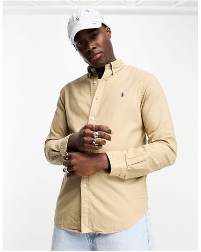 Polo Ralph Lauren Icon Logo Slim Fit Garment-dyed Oxford Shirt - Natural