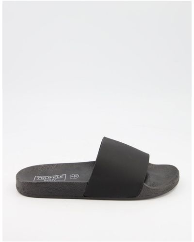 Truffle Collection Faux Leather Sliders - Black