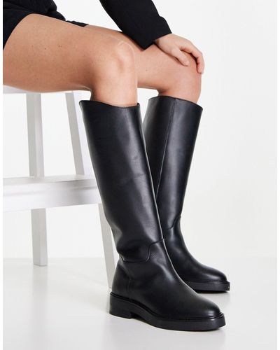 & Other Stories Leather Knee High Riding Flat Boots - Black