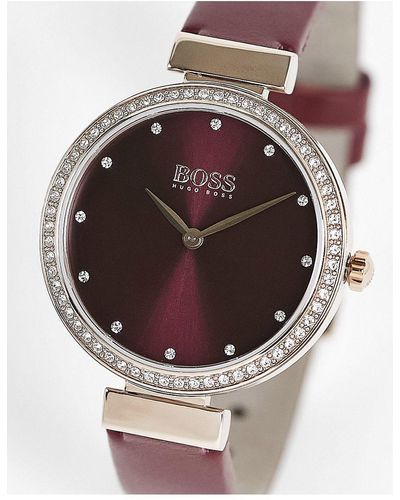 HUGO Boss Classic Watch With Crystal Detail And Real Leather Strap - Black