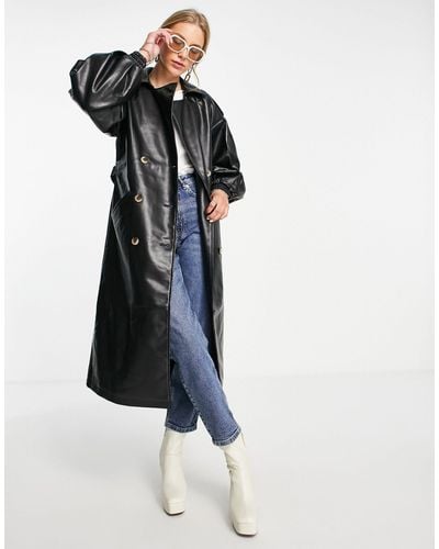 Vila Leather-look Trench Coat - Black