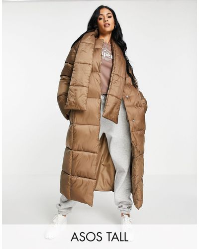 ASOS Asos Design Tall Oversized Puffer Jacket With Scarf - Natural