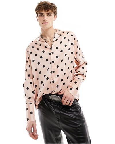 ASOS Relaxed Satin Polka Dot Shirt With Extended Cuffs - Red