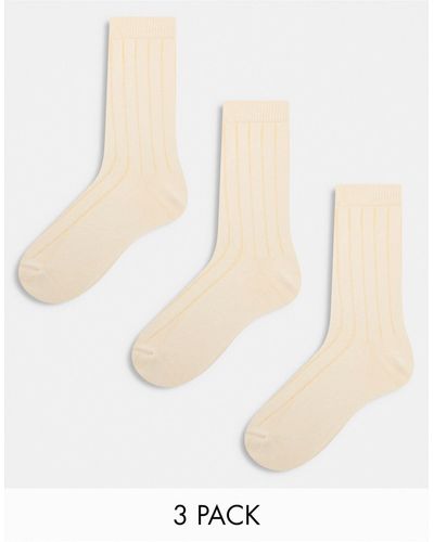 ASOS Confezione da 3 paia di calzini a coste color écru - Bianco