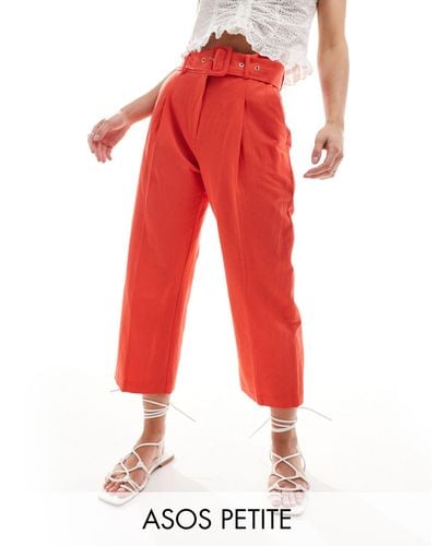 ASOS Asos Design Petite Tailo Belted Trouser With Linen - Red