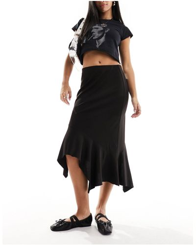 Monki Asymmetric Drape Midi Skirt - Black