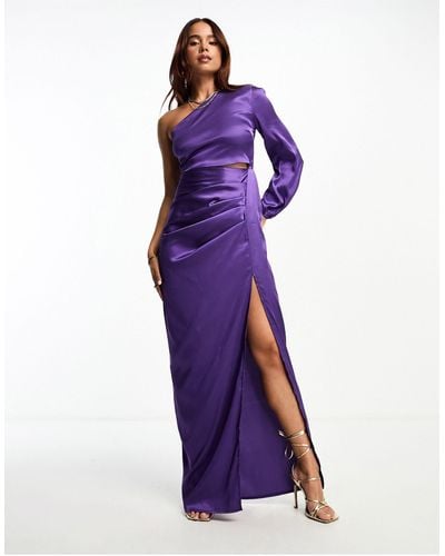 Vesper Long Sleeve Maxi Dress With Cut Out Sides - Purple