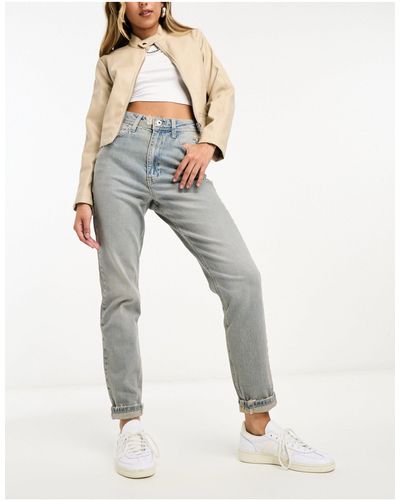 River Island Mom jeans slim a vita alta azzurri - Bianco