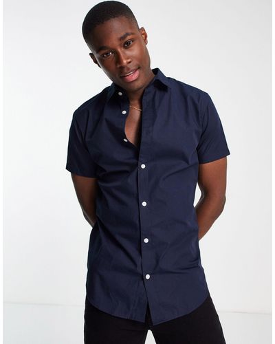 Jack & Jones Originals Short Sleeve Stretch Cotton Shirt - Blue