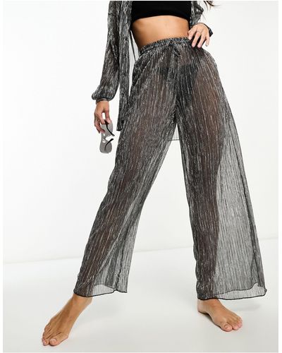 South Beach Pantalones playeros s plisados con acabado metalizado - Gris