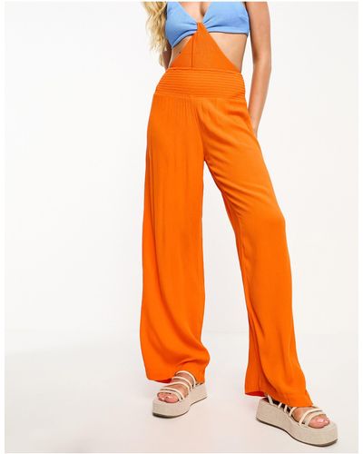 Vero Moda Pantalones playeros s con cinturilla fruncida - Naranja