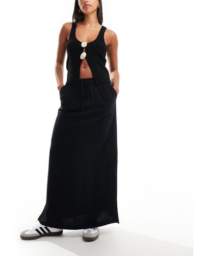 SELECTED Femme Linen Touch Midi Skirt - Black