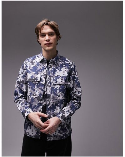 TOPMAN Overshirt Met Camouflageprint - Blauw