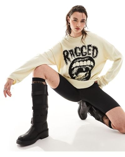 The Ragged Priest Unisex Knitted Jumper With Mouth Logo - White