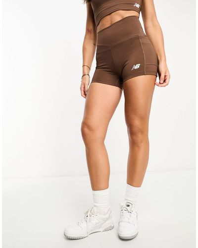 New Balance Linear Heritage High Waisted 5'' Booty Shorts - Brown