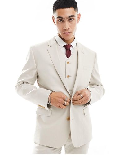 ASOS Slim With Linen Suit Jacket - Natural