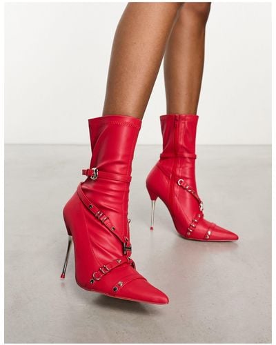 Public Desire Joyride Strap Detail Heeled Boots - Red