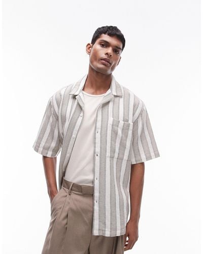 TOPMAN Short Sleeve Textured Stripe Shirt - White