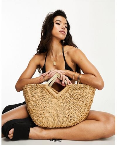 ASOS Straw Tote Bag With Feature Resin Handle - Natural