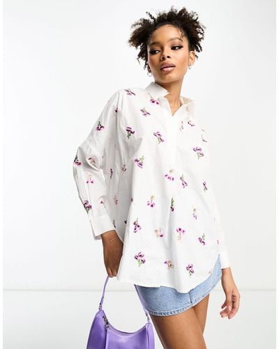 French Connection Floral Embroidered Overhead Shirt - White