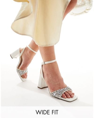 ASOS Wide Fit Hotel Embellished Barely There Block Heeled Sandals - Natural