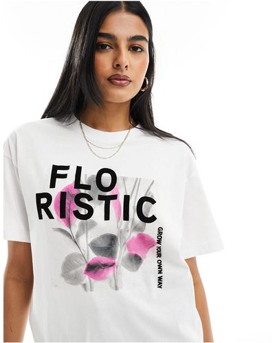 ONLY T-shirt oversize à fleurs - Blanc