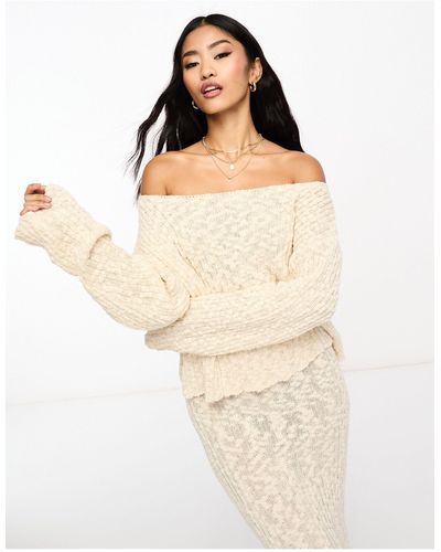 Miss Selfridge Boucle Textured Slouchy Knit Jumper - Natural