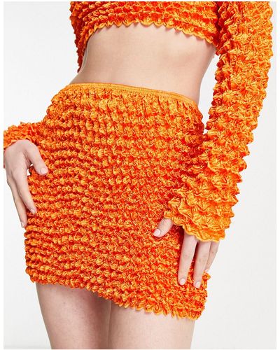 Annorlunda Popcorn Textured Super Mini Skirt Co-ord - Orange
