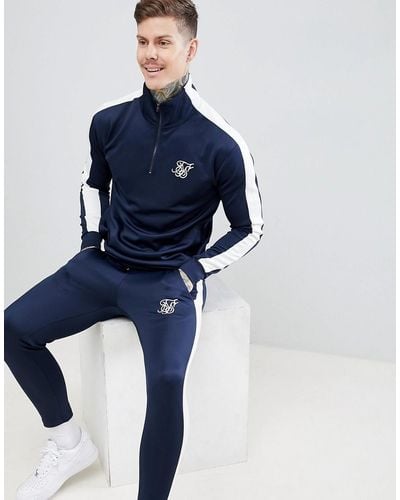 SIKSILK Pantalon de jogging court avec bande blanche sur le côté - Bleu marine