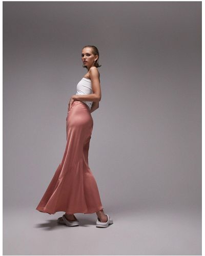 Topshop Unique Falda midi rosa - Gris