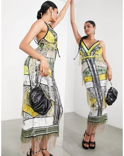 ASOS Embellished Cami Midi Dress With Diamond Fringe - Multicolor