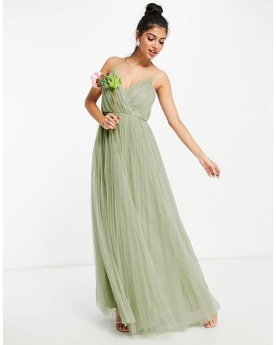 ASOS Bridesmaid Cami Pleated Tulle Maxi Dress - Green