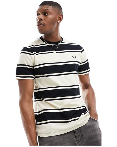 Fred Perry T-shirt beige con righe larghe - Bianco