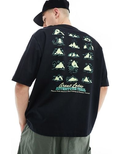 Only & Sons T-shirt oversize avec petit imprimé montagnes au dos - Noir