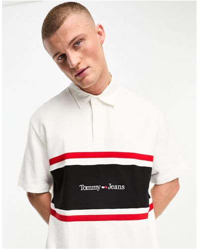 Tommy Hilfiger Vertical Stripe Linear Logo Polo Shirt - White